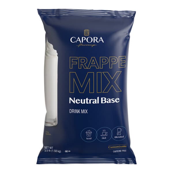 A 3.5 lb. bag of Capora Neutral Frappe Mix for making customizable drinks.