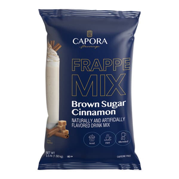 A 3.5 lb. bag of Capora Brown Sugar Cinnamon Frappe Mix.